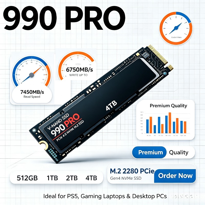 Pcie 4.0 4Tb 2280 Ssd 7450Mbps - 990 PRO SSD أصلي – 512GB/1TB/2TB/4TB،